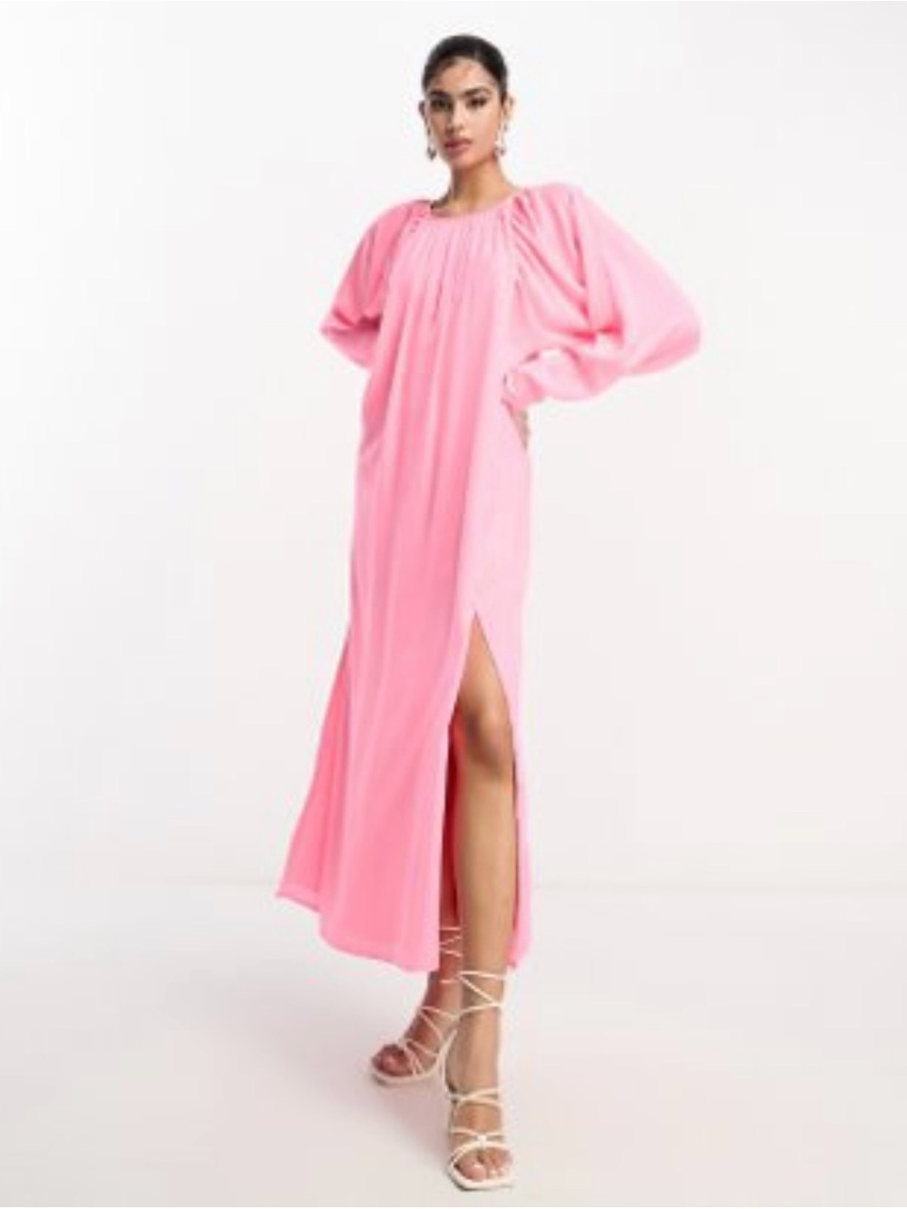 Pink Long Sleeve Split Maxi Dress